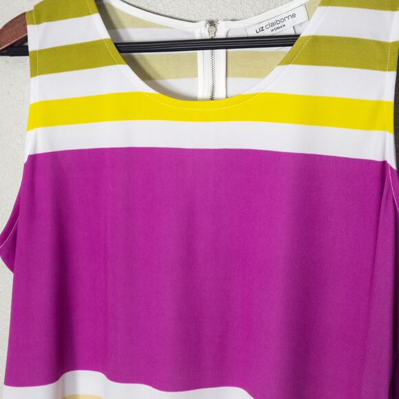 Liz Claiborne Women's Top Purple Yellow Stripe Modcore Dopamine Colorblock 1X - Picture 3 of 6
